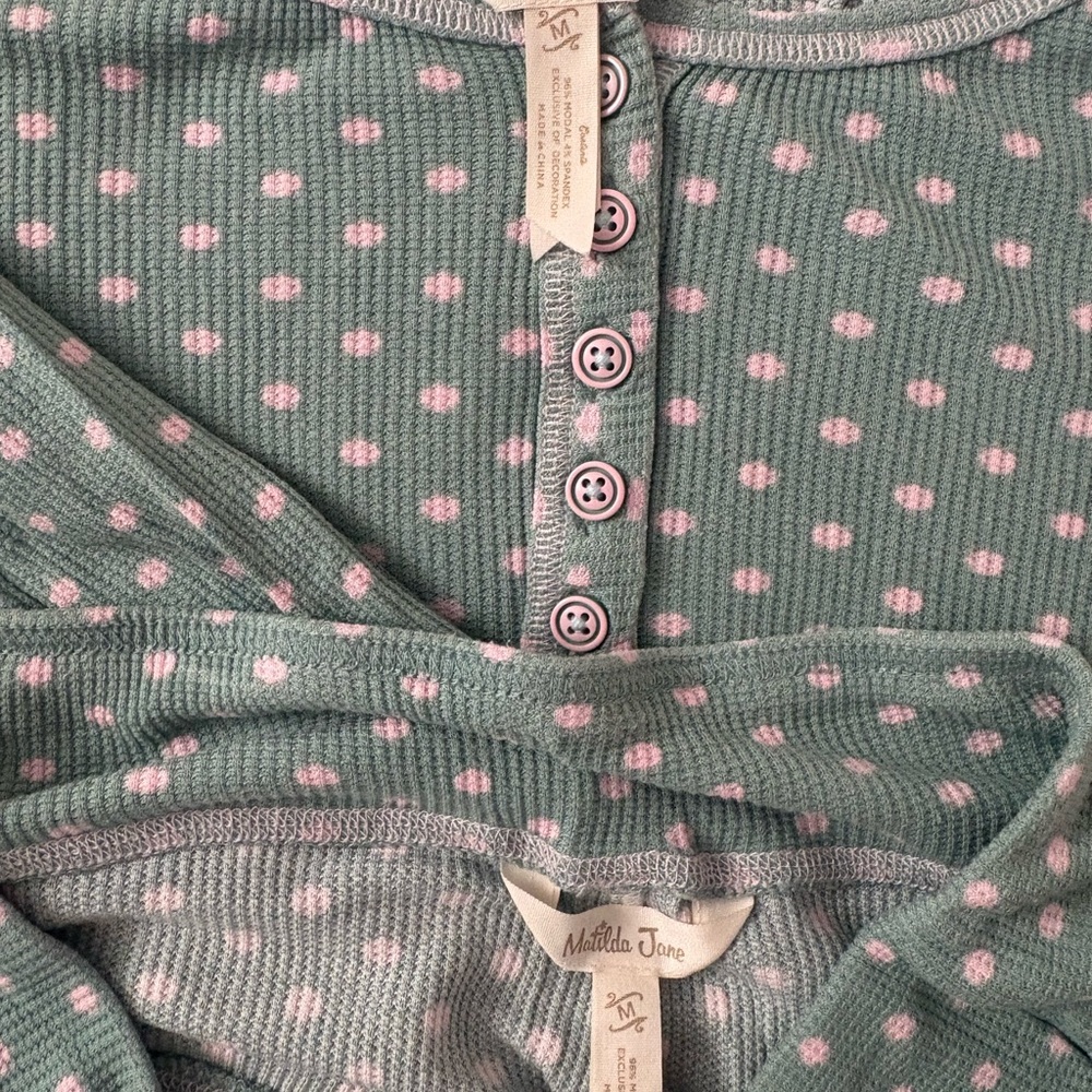Women’s Medium Matilda Jane Polka Dot Pajama Set - Green and Pink - Picture 5 of 5